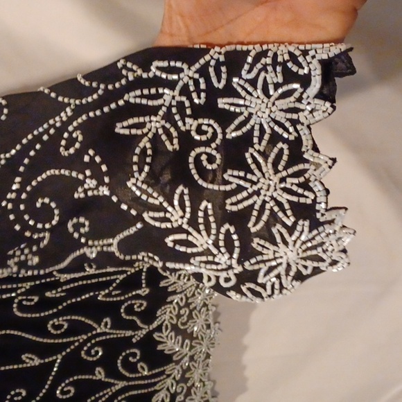 JK Ara beautiful black Beaded fancy top, assymetrical hem, sparkly,  L - Picture 3 of 7
